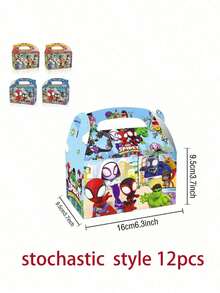 12pcs Superhero Themed Party Gift Box, Children's Birthday Party Hero Design Gift Box, Candy Gift Box, And Party Supplies. - Multicolor - View 5