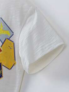 mini bala 100% Cotton Boys Dinosaur Slub Knit T-Shirt Soft Breathable Lightweight Summer Casual Tee 2026 New Arrival - Ivory - View 5