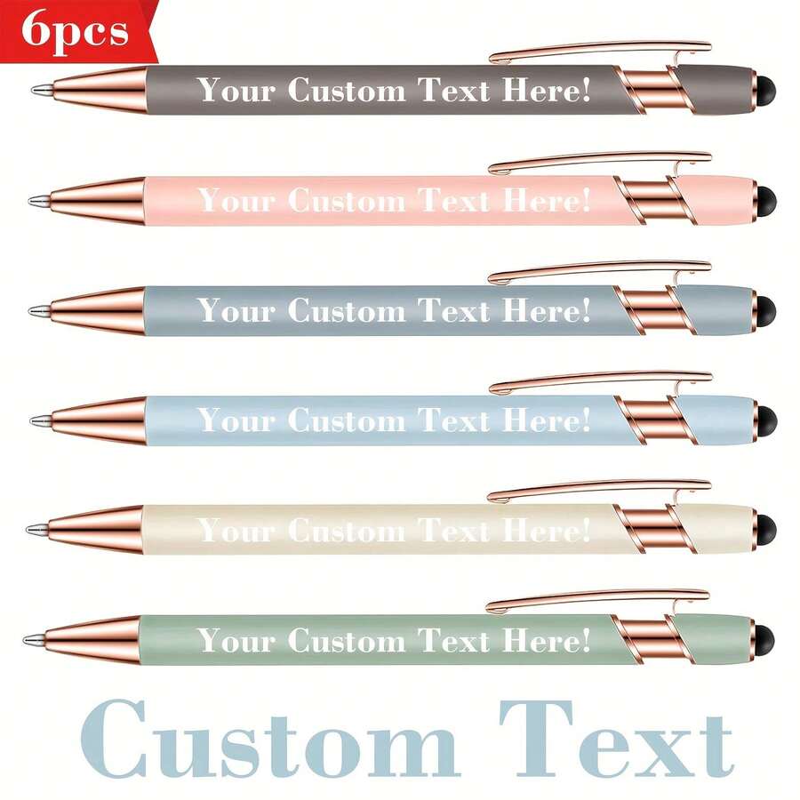 6pcs Customizable Multi-Color Metal Ball Pens - Retractable, Lightweight And Durable, Medium Tip - Blue, Pink, Gray, Green, Beige, Black Options - Suitable For Business, Office Supplies, School, Back To School And Graduation Gifts, Personalized Pens - Bộ - Xem 1