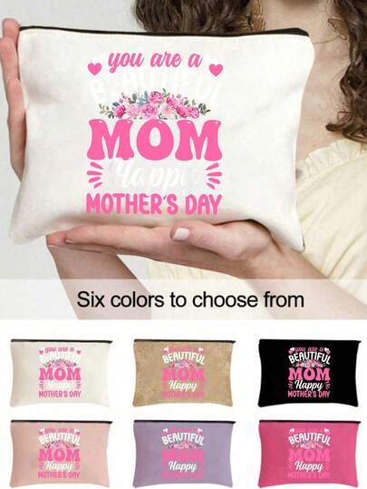 Mother's Day Gift Makeup Bag, Mom's Cosmetic Bag, "You Are A Beautiful Mom, Happy Mother's Day" With Floral Pattern, Zipper Makeup Bag For Cosmetics, Toiletries, Travel Essentials, 6 Colors Available, Portable Storage Bag, Beach Bag, Transparent Toiletry Bag, Travel Bag, Travel Makeup Bag, Ideal Gift For Mom, Wife, Grandma, To Celebrate Mother's Day, Birthday, Thanksgiving
