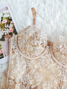 Lace Strapless Top - Spaghetti Strap Hollow-Out Sexy Party/Date/Valentine's Day Summer - Apricot - View 10