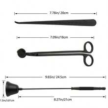 2件或3件/1套黑金蠟燭芯修剪工具組，含蠟燭修剪器、滅燭器、浸燭器，附不鏽鋼托盤，適用多款蠟燭，婚禮/派對裝飾必需品，蠟燭愛好者配件組 - 黑色 - 查看 4