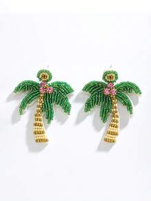 1 par de pendientes con forma de árbol de coco verde fresco estilo playa para vacaciones de verano, pendientes bohemios hechos a mano con cuentas de semilla creativos y novedosos, adecuados para el uso diario y de vacaciones de las mujeres (el color, la cantidad y la posición de las cuentas de semilla hechas a mano son aleatorios) - Verde - Ver 7