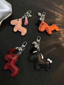 Yogodlns Accesorio de llavero con cadena de cuero sintético, gancho metálico y flecos ondulantes, decoración de llavero con encanto de cuero animal de caballo, llavero de poni de dibujos animados lindo de cuero sintético, decoración de bolso de diseñador de lujo - Multicolor - Ver 4