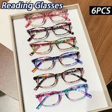 6 Pairs  Women's Fashion Floral Print Reading Glasses,Rectangle Frame Readers  Lightweight Comfortable Eyeglasses Whether Reading Newspapers, Using A Mobile Phone, Or Reading Books And Documents, The Display Is Clear And Comfortable, And It's Easy To Wear. It's A Thoughtful And Practical Gift For Elders, And Also Very Suitable For Personal Use. - Nhiều màu - Xem 1