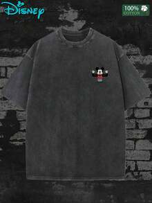Disney Mickey Mouse Mick's Gym T-Shirt Men 100% Cotton Washed Vintage Double Sided Print Bodybuilding EST.1928 Graphic Tee Casual Short Sleeve Tops. - 黑色 - 查看 6