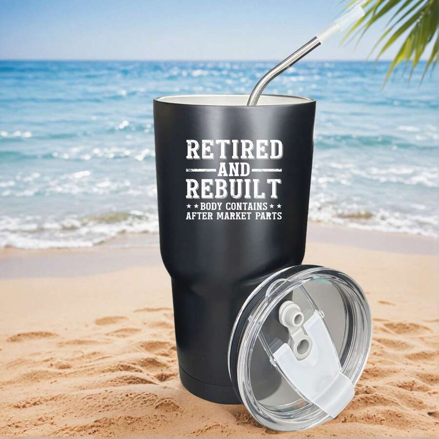 30oz Stainless Steel Tumbler Black White Options, Retired And Rebuilt Body Contains After Market Parts Graphic Cups, Insulated Travel Coffee Mug With Lid And Straw , Double Wall Vacuum Reusable Travel Cups, Funny Birthday Party Gift For Women & Men - 黑色 - 查看 1