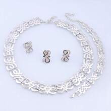 Gold Plated Jewelry Set For Women, Vintage Link Necklace Bracelet Earring Ring Set With Rhinestone, Fashion Party Wedding Accessory - 4 Piece Set - View 9