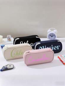 Personalized Double-Layer Pencil Case, Customized Large Capacity Pencil Bag, Minimalist Stationery Pouch, School Supplies, Back To School Season, Multi-Functional, High Capacity, Stylish, Customized, Personalized, Student, School, Gift For Friends - Multicolor - View 4