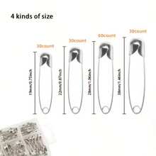 150pcs Silver Safety Pins, 5 Sizes, Sturdy & Durable Sewing Tools With Storage Box, For Home DIY Use - 150pcs - View 5
