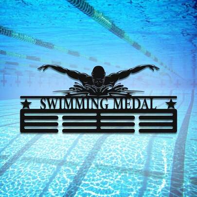 1pc Customized Metal Pentagram Swimming Medal Display Rack - Personalized Name Holder For Displaying Medals And Swimming Ribbons - Unique Medal Hanger, Also A Gift For Swimmers And Sports Enthusiasts, Customized Award Items