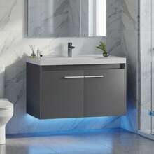 31" Floating Bathroom Vanity With Sink Combo, Wall Mounted Bathroom Vanity Cabinet With LED Light, 2-Door Bathroom Storage Cabinet For Small Bathroom, White/Grey/Black, (USB LED Strip) - Grey - View 11