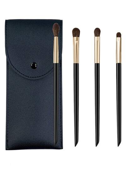 4支装山羊毛眼部化妆刷套装，包含晕染刷、细节刷、遮瑕刷、眼影刷，柔软刷毛，打造精准妆容，附赠PU材质收纳包
