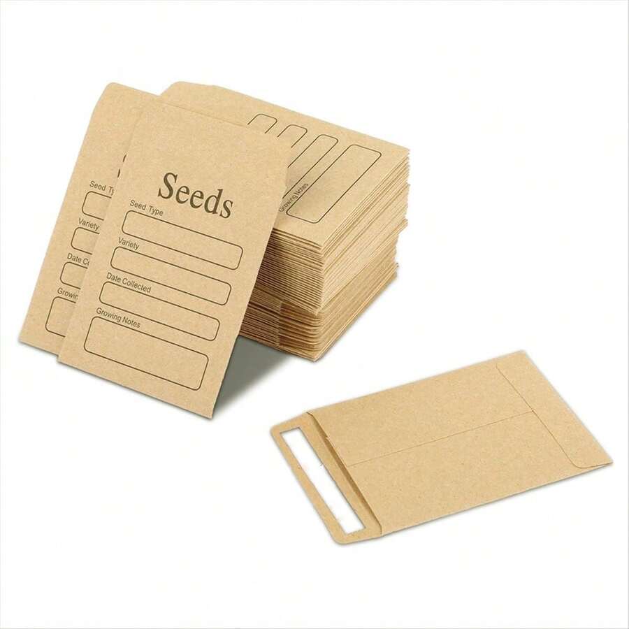 100 Pcs Seed Envelopes 3.54 X 2.36 Inch Brown Paper Seed Packets Envelopes Resealable Self Sealing Seed Packets - A - View 1