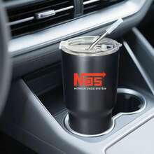 30oz Stainless Steel Tumbler Black White Options,  Nitrous Oxide System Logo Print Graphic Cups, Insulated Travel Coffee Mug With Lid And Straw , Double Wall Vacuum Reusable Travel Cups, Funny Birthday Party Gift For Women & Men - 黑色 - 查看 2