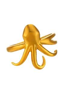 1枚18K镀金不锈钢波西米亚风几何章鱼可调节开口戒指，适合女士日常及节日佩戴，流行珠宝礼品 - 彩色 - 查看 6