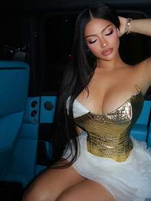 Women's Dress Fashion Personality Elegant Gold Glossy Mesh Splicing Ribbon Sexy Spicy Girl Dress - Vàng - Xem 10