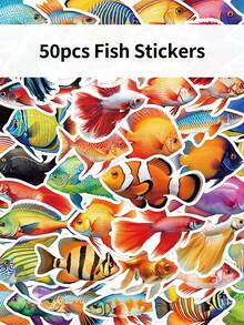 50pcs Creative Fish-Themed Sticker Set For DIY Water Bottles Guitars Suitcases Refrigerators Notebooks And Laptops - Multicolor - View 2
