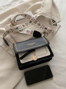 Dedoo 时尚女士手提包，多功能新款斜挎包，休闲撞色方形包，宽肩带设计，适合派对、约会、上学、户外活动、送礼等场合。 - 黑色 - 查看 6