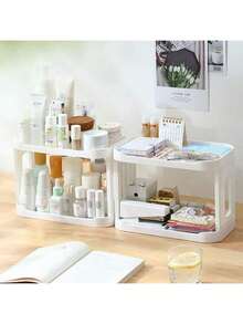 1pc White Multifunctional Double-Layer Storage Rack, Suitable For Storing Cosmetics, Desktop Files, Kitchen Spices, And Bathroom Items, Perfect Gift Choice - View 5