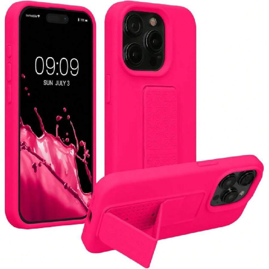 Compatible Case For IPhone 15 Pro - Mobile Phone Case With Stand And Finger Grip Neon Pink, 41876135 - 中紫紅色 - 查看 1