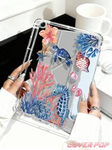 蓝色海洋元素，海龟、海星、珊瑚、珍珠、芙蓉花图案，兼容 iPad Air 8 (M4) 2026 (11 英寸)、Air 8 (M4) 2026 (13 英寸)、(A16) 第 11 代 11 英寸 2025、Apple Air 11 (2025)、第 10 代 10.9 英寸 2022，带 Apple Pencil 插槽，三折支架保护套，自动唤醒/睡眠功能，是返校、情人节、节日的可爱礼物。 - 彩色 - 查看 5