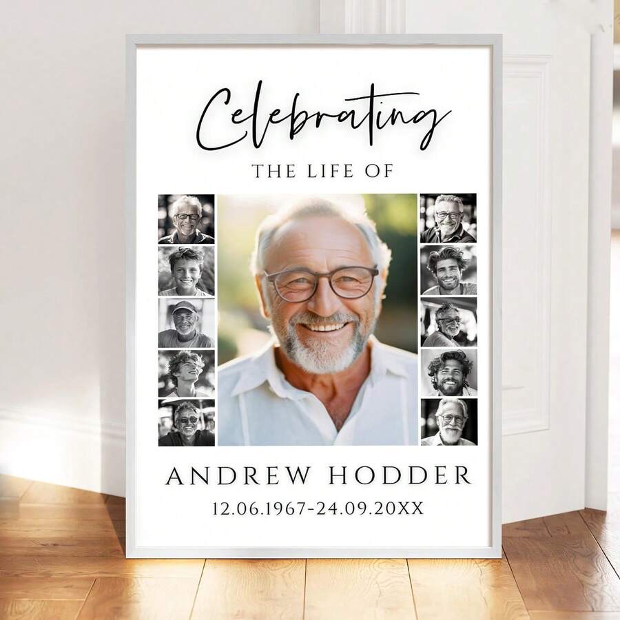 1pc Funeral Photo Collage Template Set, Funeral Welcome Slogan Template, Life Celebration, With Deep Remembrance, Memorial Poster,Room Decor, Custom Poster,Customized Wall Art ,Pictures Custom Photo ,Customizable Things,Optional Frame.