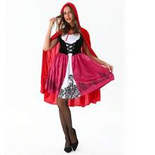 Conjunto de capa con capucha roja y vestido corto para mujeres adultas, para juegos de roles, actuaciones en el escenario y disfraces - De las mujeres - Ver 4
