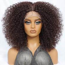 Peruca sintética afro cacheada curta ombré castanha com renda frontal de 14 polegadas, repartição em T, mechas baby hair e efeito volumoso para mulheres. - Multicolorido - Ver 24
