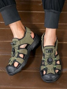 1 Pair New Men's Minimalist Closed-Toe Sandals, Breathable EVA Sole Non-Slip, Suitable For Daily Commute, Outdoor, Beach, Closed Toe Lightweight Casual Sports Sandals - Army Green - View 4