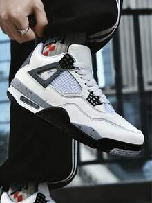 Men's White Grey Air Cushion Basketball Sneakers Perforated Mesh Sections Enhance Air Circulation For All-Day Comfort Transparent Air Cushion Unit In The Heel Delivers Responsive Cushioning And Shock Absorption. - 白灰 - 查看 2