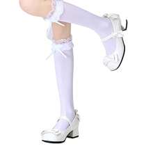 1双女士白色蕾丝蝴蝶结过膝袜 | 洛丽塔风格可爱甜美 | 荷叶边卡哇伊设计 | 完美搭配洛丽塔时尚和甜美装扮 - 彩色 - 查看 5