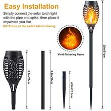 12 Pack Solar Torch Lights Outdoor Flickering Flame - Upgraded 12LED Mini Fire Effect Solar-Powered Tiki Torches, IP65 Waterproof Lighting, Auto On/Off, Perfect For Garden Patio Pathway Decor - Warm White - View 7