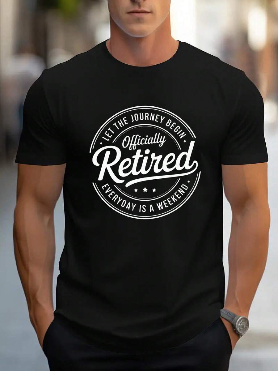 Camiseta Gráfica de Jubilación para Hombre - Camiseta 'Oficialmente Jubilado: Cada Día es Fin de Semana' - Camiseta de Cuello Redondo de Tela Gruesa para Regalo de Fiesta de Jubilación, Ropa Casual para Celebración de Jubilación - Divertido Regalo de Cumpleaños de Jubilación para Él, Camiseta de Corte Holgado, Lavable a Máquina - Negro - Ver 1