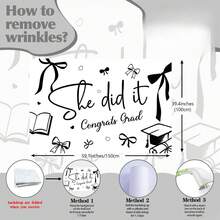 Black Bow Graduation Party Decorations Backdrop She Did It Congrats Grad Photography Background Coquette Class Of 2026 Graduation Party Banner For College High School Graduations Party Decor, Can Be Used As Wall Hanging, Graduation Party Decor - 查看 4