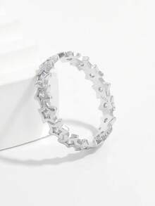 1pc Elegant Vintage Chic Sparkling 925 Silver Cubic Zirconia Star Full Circle Ring Design, Women's Daily, Date, Party Jewelry Gift To Showcase Charm - Silver - View 4