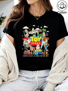 Loose Toy Story Disney Woody, Suitable For Summer And Spring, Short-Sleeved Tops, Ladies' Clothing, Holiday Gift Party Clothing. - Black - View 1