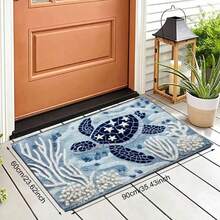 1pc Turtle Pattern Non-Slip Bath Mat, Bathroom Floor Mat, Bathroom Rug, Door Mat, Area Decor Rug, Printed Rug - Faux Cashmere Material, Blue & White Ocean Design, Machine Washable, Suitable For Bathroom, Kitchen And Holiday Decor, Ideal Gift, Bathroom Floor Mat - Turtle Pattern - View 16
