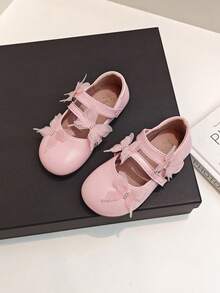 1双2026新款粉色女童时尚蝴蝶结防滑软底简约魔术贴平底鞋，适合学生春秋季日常穿着 - 粉色 - 查看 1