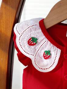 Baby Girl Casual Cute Strawberry Decor Bow Tie Dress - Red - View 4
