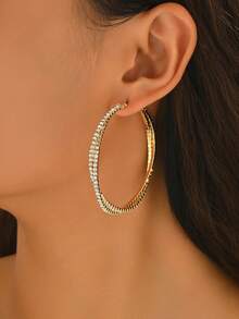 1 par de pendientes de aro con brillantes de moda para mujer, versátiles para fiesta y uso diario - Oro - E965 - Ver 2