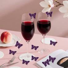 8Pcs Acrylic Wine Glass Tags Purple Butterfly Pink Bowknot Cat Rose Pink Cherry Blossoms Drink Markers For Cups Reusable Blank Drink Charms For Birthday Wedding Party Decoration Accessory - Butterfly - View 5