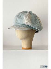 1pc Gradient Denim Newsboy Cap, Vintage Distressed Denim Octagonal Hat, Fashionable & Versatile For Women, Adjustable Size - Multicolor - View 16