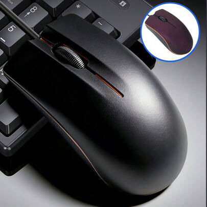 有线光电USB鼠标，即插即用，无需驱动，适用于办公室、家庭和学习环境，兼容Windows系统、笔记本电脑和台式电脑。