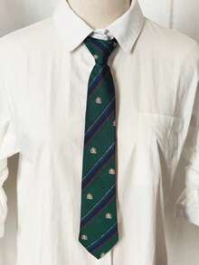 1pc Burgundy, Olive Green, Pink Crown Handmade Necktie, Suitable For School/Street Casual, Couple Style, Daily Wear - Multicolor - View 2