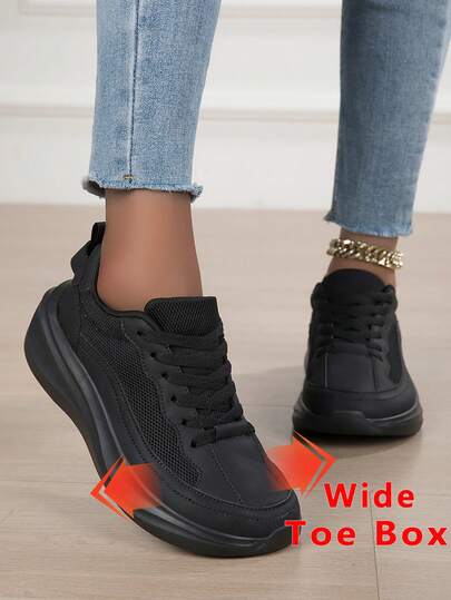 Women's Black Wide Toe Shoes, Women's Breathable Comfortable Wide Toe Running Shoes, Lightweight Non-Slip Wide Toe Casual Sports Shoes, Fashionable Versatile Wide Toe Platform Shoes, Teenagers' Wide Toe Casual Sports Shoes, Unisex Zero Drop Wide Toe Casual Shoes, Providing Comfortable Space For Your Feet