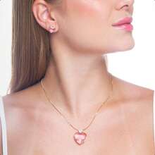 Luxury Gold Semi-Jewelry Kit With Earring, Chain And Heart Pendant In Stone And Round Zirconia – 18k Gold Plated - 淺粉色 - 查看 1