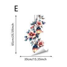 1/5pcs Pink Retro Lantern Floral Pattern Static Cling Glass Film, Removable Blackout UV Protection Privacy Decor Sticker For Living Room Bedroom Glass Door Window, Spring/Summer Decor - Floral Window Stickers - View 17