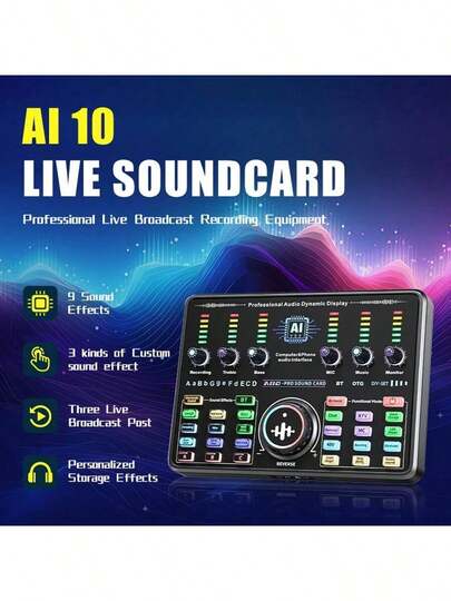 Mezclador de DJ de nivel profesional de estudio de grabación, con chip de audio AI incorporado - Bluetooth 5.3 dual, batería de litio de 3000 mAh que dura hasta 6 horas, 12 efectos de sonido profesionales y iluminación ambiente incorporada. Cuenta con calibración de sonido AI para optimizar la respuesta de frecuencia, mejorar la claridad vocal y suprimir el ruido de fondo.