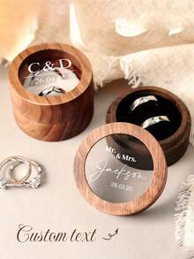 Personalized Wooden Ring Box, Customized Round Engagement Ring Box, Double Ring Storage Box, Customized Wedding Accessories, Wedding Ring Box, Valentine's Day Gift, Gift For Girlfriend, Newlywed Couple Gift, Wedding Gift, Exquisite And Romantic - Multicolor - View 4
